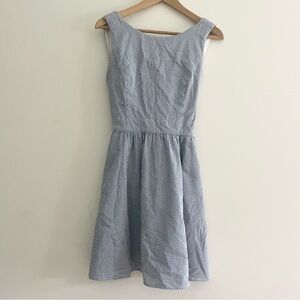 Lauren James Seersucker Striped Dress Women’s Large Nautical Lined w Big Bow